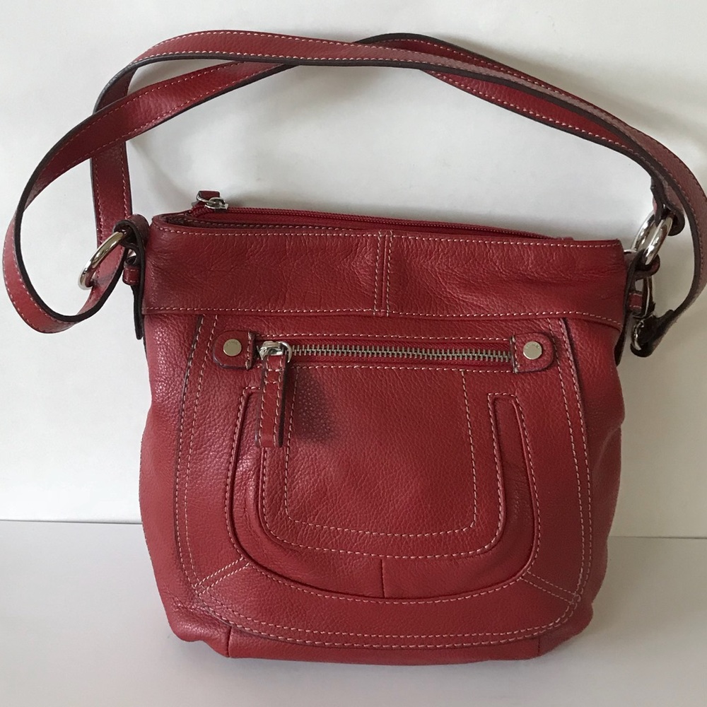 Tignanello Red Pebbled Leather Crossbody Purse
